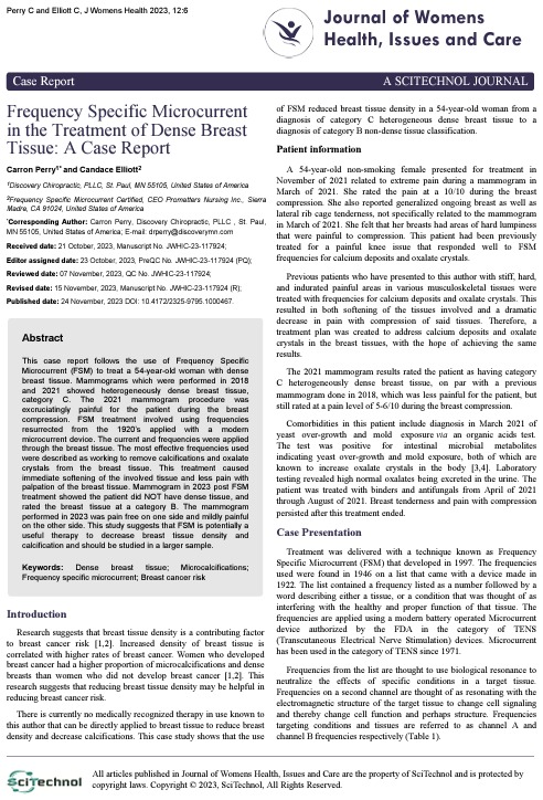 Frequency Specific Microcurrent in the Treatment of Dense Breast Tissue: A Case Report