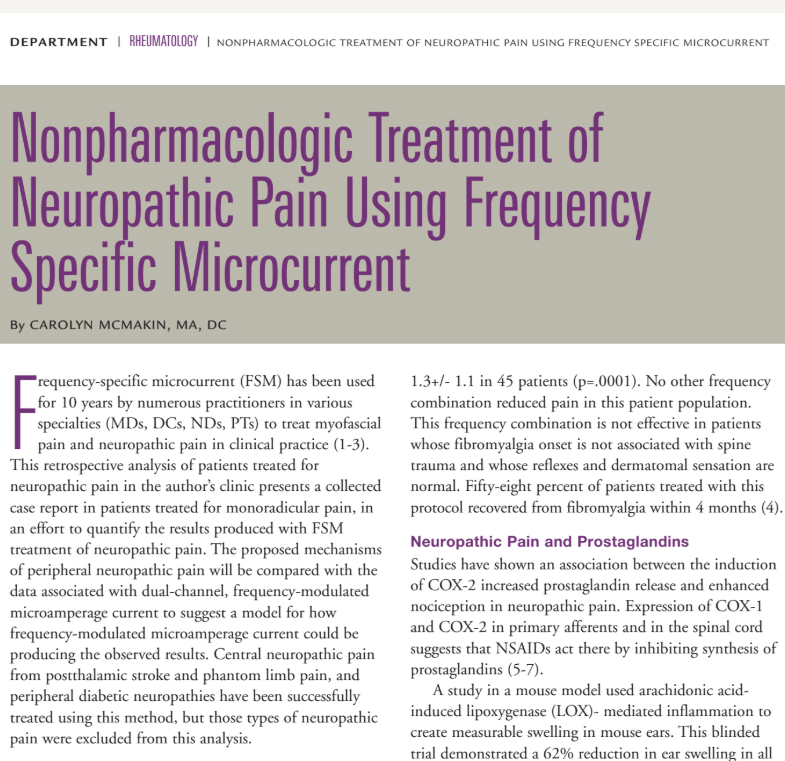 Nonpharmacologic Treatment of Neuropathic Pain Using Frequency Specific Microcurrent