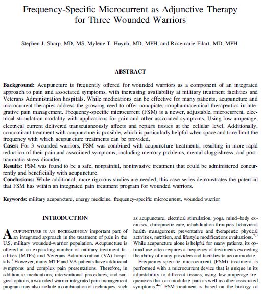 Frequency-Specific Microcurrent as Adjunctive Therapy for Three Wounded Warriors